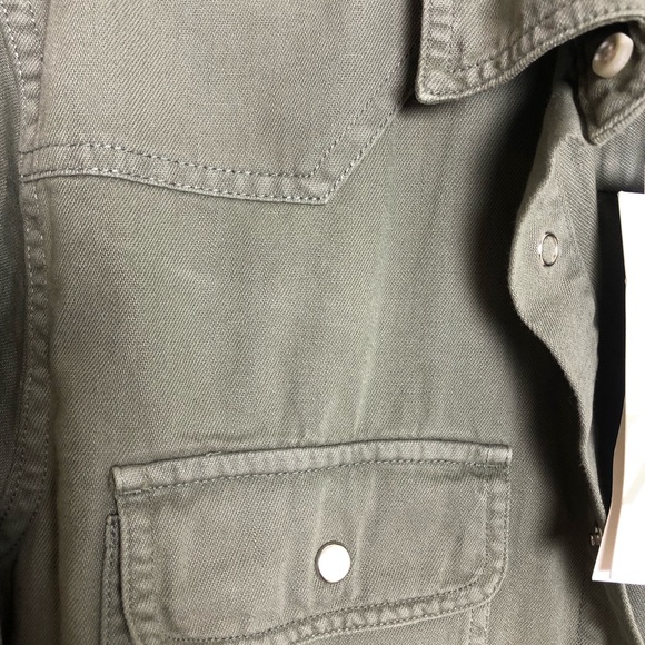 Zara Olive Green Topstitch Unisex Denim Shirt Jacket M NWT - Picture 8 of 8